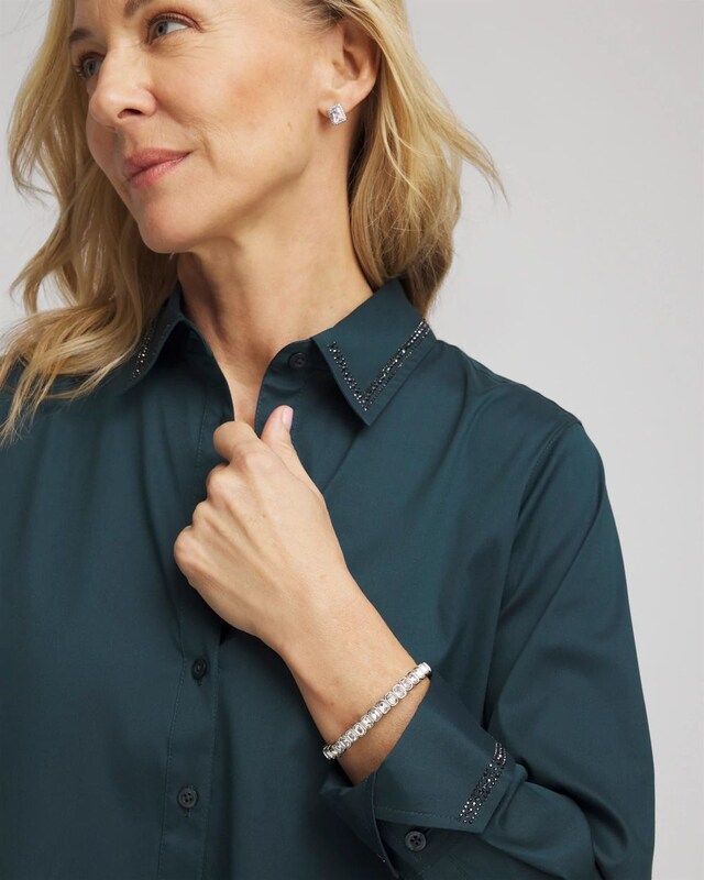 Rhinestone Embellished Poplin Tunic - image 2